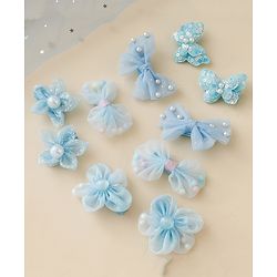 Babyhug Free Size Bow & Butterfly Clips Set of 10 - Light Blue
