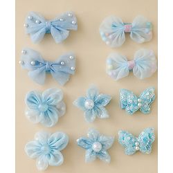 Babyhug Free Size Bow & Butterfly Clips Set of 10 - Light Blue