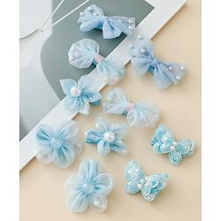 Babyhug Free Size Bow & Butterfly Clips Set of 10 - Light Blue
