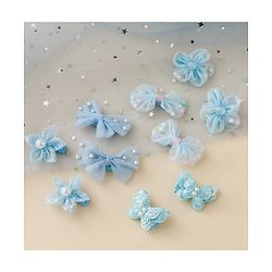 Babyhug Free Size Bow & Butterfly Clips Set of 10 - Light Blue