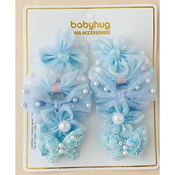 Babyhug Free Size Bow & Butterfly Clips Set of 10 - Light Blue