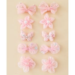 Babyhug Free Size Bow & Butterfly Clips Set of 10 - Light Blue