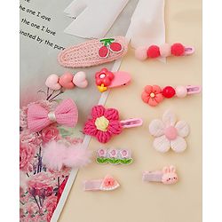 Babyhug Free Size Hair Pins & Clips With Floral Heart & Bow Applique Pack of 12 - Pink