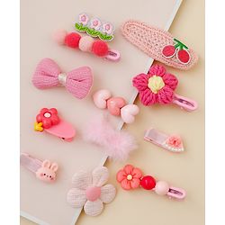 Babyhug Free Size Hair Pins & Clips With Floral Heart & Bow Applique Pack of 12 - Pink
