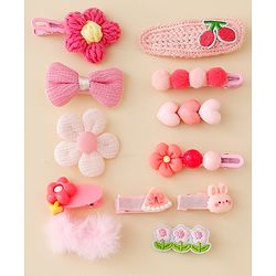 Babyhug Free Size Hair Pins & Clips With Floral Heart & Bow Applique Pack of 12 - Pink