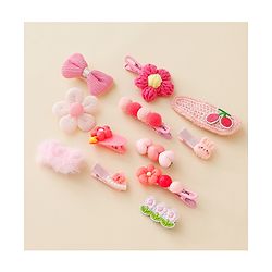 Babyhug Free Size Hair Pins & Clips With Floral Heart & Bow Applique Pack of 12 - Pink
