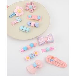 Babyhug Free Size Hair Pins & Clips With Floral Heart & Bow Applique Pack of 12  - Multicolour