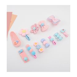 Babyhug Free Size Hair Pins & Clips With Floral Heart & Bow Applique Pack of 12  - Multicolour