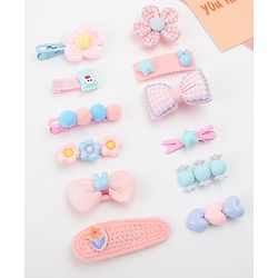 Babyhug Free Size Hair Pins & Clips With Floral Heart & Bow Applique Pack of 12  - Multicolour