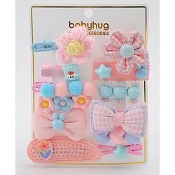 Babyhug Free Size Hair Pins & Clips With Floral Heart & Bow Applique Pack of 12  - Multicolour