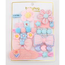 Babyhug Free Size Hair Pins & Clips With Floral Heart & Bow Applique Pack of 12  - Multicolour