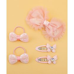 Babyhug Free Size Floral & Bow Applique Hair Accessories Combo Sets - Pink
