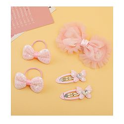 Babyhug Free Size Floral & Bow Applique Hair Accessories Combo Sets - Pink