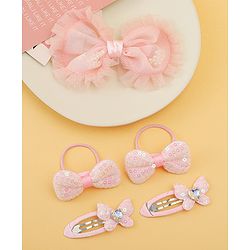 Babyhug Free Size Floral & Bow Applique Hair Accessories Combo Sets - Pink