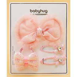 Babyhug Free Size Floral & Bow Applique Hair Accessories Combo Sets - Pink