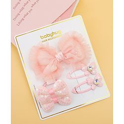 Babyhug Free Size Floral & Bow Applique Hair Accessories Combo Sets - Pink
