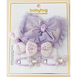Babyhug Free Size Floral & Bow Applique Hair Accessories Combo Sets - Pink