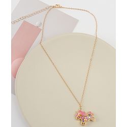 Babyhug Free Size Necklace With Unicorn Applique - Gold & Pink