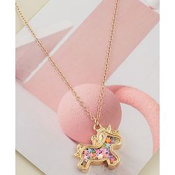 Babyhug Free Size Necklace With Unicorn Applique - Gold & Pink