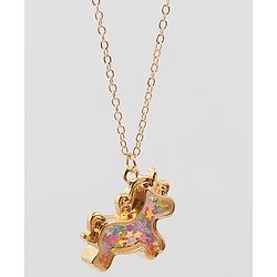 Babyhug Free Size Necklace With Unicorn Applique - Gold & Pink