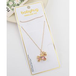 Babyhug Free Size Necklace With Unicorn Applique - Gold & Pink