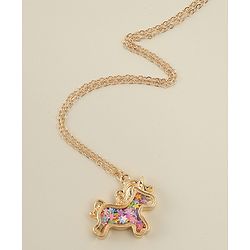 Babyhug Free Size Necklace With Unicorn Applique - Gold & Pink
