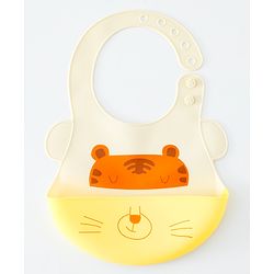 Babyhug Adjustable Silicone Bib for Toddlers - Beige Orange Tiger Print| Soft & BPA-Free| 5-Gear Neck Adjustment| Easy to Clean| Crumb Catcher| Roll-able Travel-Friendly