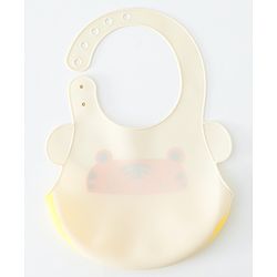 Babyhug Adjustable Silicone Bib for Toddlers - Beige Orange Tiger Print| Soft & BPA-Free| 5-Gear Neck Adjustment| Easy to Clean| Crumb Catcher| Roll-able Travel-Friendly