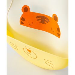 Babyhug Adjustable Silicone Bib for Toddlers - Beige Orange Tiger Print| Soft & BPA-Free| 5-Gear Neck Adjustment| Easy to Clean| Crumb Catcher| Roll-able Travel-Friendly