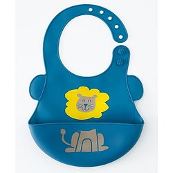 Babyhug Adjustable Silicone Bib for Toddlers - Beige Orange Tiger Print| Soft & BPA-Free| 5-Gear Neck Adjustment| Easy to Clean| Crumb Catcher| Roll-able Travel-Friendly