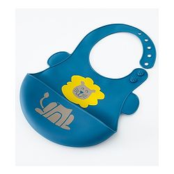 Babyhug Adjustable Silicone Bib for Toddlers - Beige Orange Tiger Print| Soft & BPA-Free| 5-Gear Neck Adjustment| Easy to Clean| Crumb Catcher| Roll-able Travel-Friendly