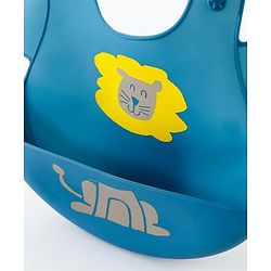 Babyhug Adjustable Silicone Bib for Toddlers - Beige Orange Tiger Print| Soft & BPA-Free| 5-Gear Neck Adjustment| Easy to Clean| Crumb Catcher| Roll-able Travel-Friendly