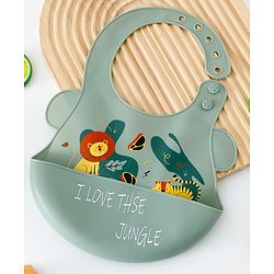 Babyhug Adjustable Silicone Bib for Toddlers - Beige Orange Tiger Print| Soft & BPA-Free| 5-Gear Neck Adjustment| Easy to Clean| Crumb Catcher| Roll-able Travel-Friendly