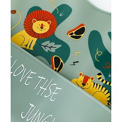 Babyhug Adjustable Silicone Bib for Toddlers - Beige Orange Tiger Print| Soft & BPA-Free| 5-Gear Neck Adjustment| Easy to Clean| Crumb Catcher| Roll-able Travel-Friendly