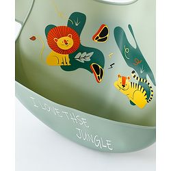 Babyhug Adjustable Silicone Bib for Toddlers - Beige Orange Tiger Print| Soft & BPA-Free| 5-Gear Neck Adjustment| Easy to Clean| Crumb Catcher| Roll-able Travel-Friendly