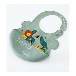 Babyhug Adjustable Silicone Bib for Toddlers - Beige Orange Tiger Print| Soft & BPA-Free| 5-Gear Neck Adjustment| Easy to Clean| Crumb Catcher| Roll-able Travel-Friendly