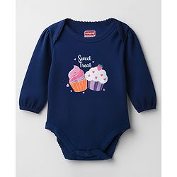 Babyhug 100% Cotton Interlock Knit Full Sleeves Onesie with Cupcake Print - Navy Blue