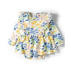 Babyhug 100% Cotton Single Jersey Knit Full Sleeves Onesies With Floral Print - White