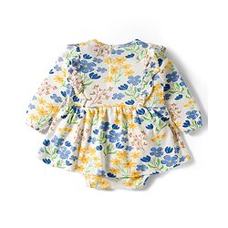 Babyhug 100% Cotton Single Jersey Knit Full Sleeves Onesies With Floral Print - White