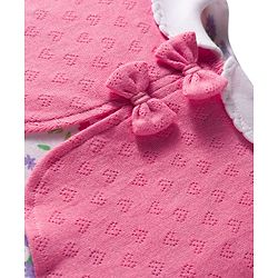 Babyhug 100% Cotton Interlock Knit Full Sleeves Romper with Floral Print Bow Applique Hairband & Booties - Pink