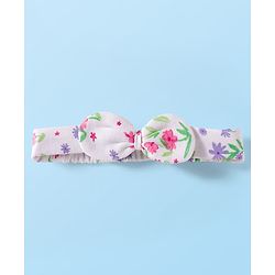 Babyhug 100% Cotton Interlock Knit Full Sleeves Romper with Floral Print Bow Applique Hairband & Booties - Pink