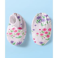 Babyhug 100% Cotton Interlock Knit Full Sleeves Romper with Floral Print Bow Applique Hairband & Booties - Pink