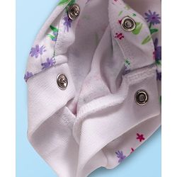 Babyhug 100% Cotton Interlock Knit Full Sleeves Romper with Floral Print Bow Applique Hairband & Booties - Pink