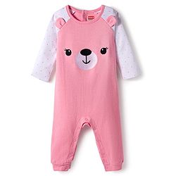 Babyhug 100% Cotton Interlock Knit Full Raglan Sleeves Romper with Teddy Print - Pink