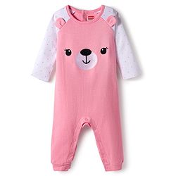 Babyhug 100% Cotton Interlock Knit Full Raglan Sleeves Romper with Teddy Print - Pink