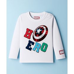 Babyhug Marvel Single Jersey Knit Full Sleeves T-Shirt with Captain America Sheild Graphic & Badge Detailing - White