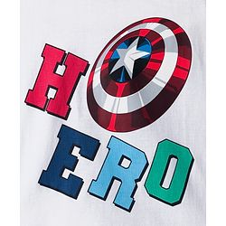 Babyhug Marvel Single Jersey Knit Full Sleeves T-Shirt with Captain America Sheild Graphic & Badge Detailing - White