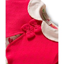 Babyhug 100% Cotton Interlock Knit Full Sleeves Romper with Floral Print Bow Applique Hairband & Booties - Red