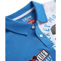 Babyhug Disney Single Jersey Knit Full Sleeves Polo T-Shirt with Mickey Mouse Graphics - Blue & White