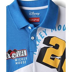Babyhug Disney Single Jersey Knit Full Sleeves Polo T-Shirt with Mickey Mouse Graphics - Blue & White